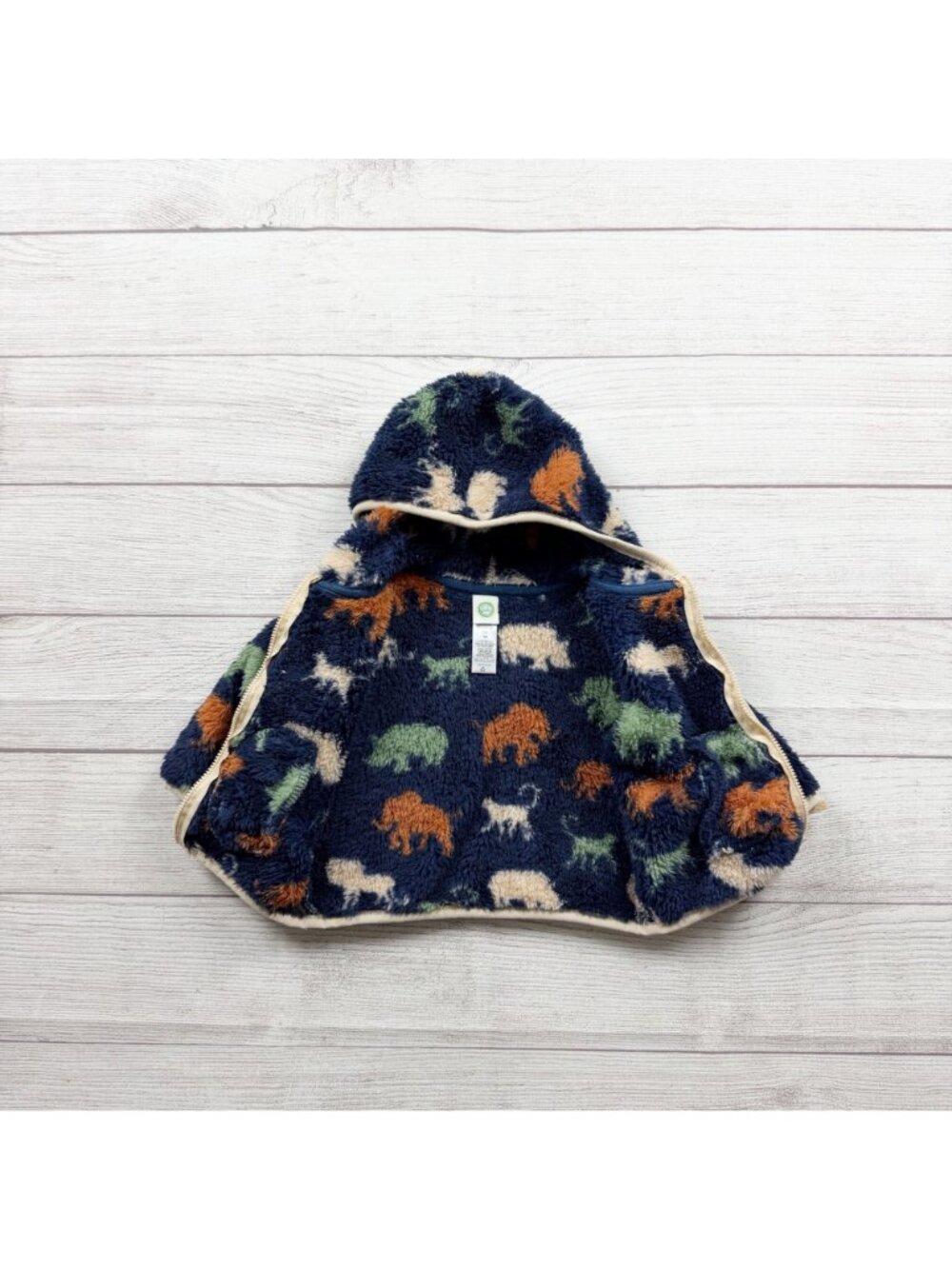 Little Me Baby Fleece Hooded Zip Jacket Animal Print Fluffy Navy 3-6 Months - Picture 2 of 5
